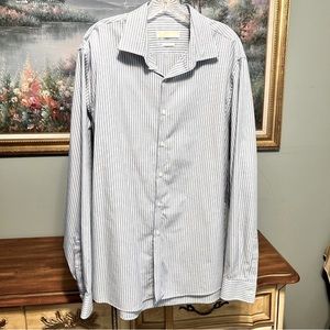 Michael Kors Non Iron Blue & White Striped Button Front Shirt